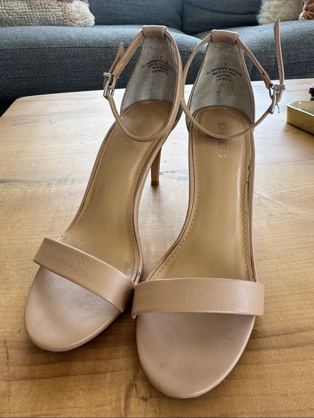Express Nude Ankle-Strap High Heels Strappy Sandal Heels Size 7